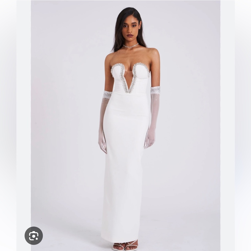 White Crystal Embellished Maxi Dress